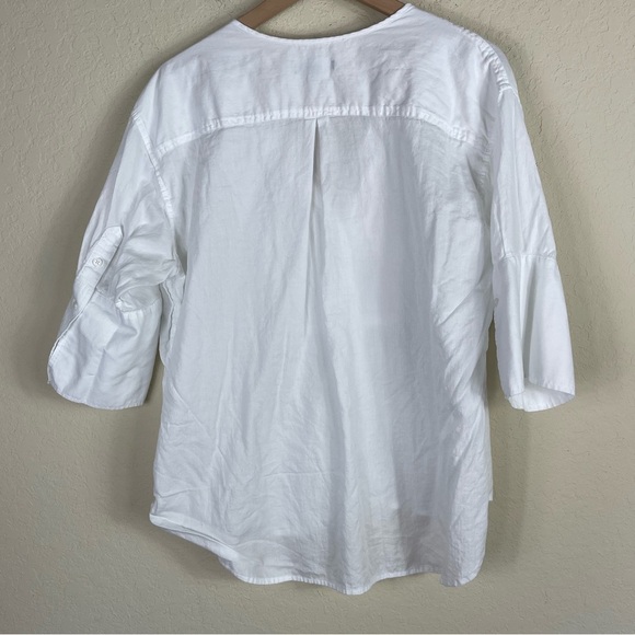 J. Crew Bib Button Up Shirt in Herringbone Twill White Size Large - Picture 6 of 8